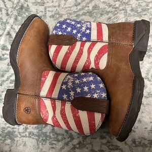 Ariat Brown Leather Heeled Boots with American Flag Shaft